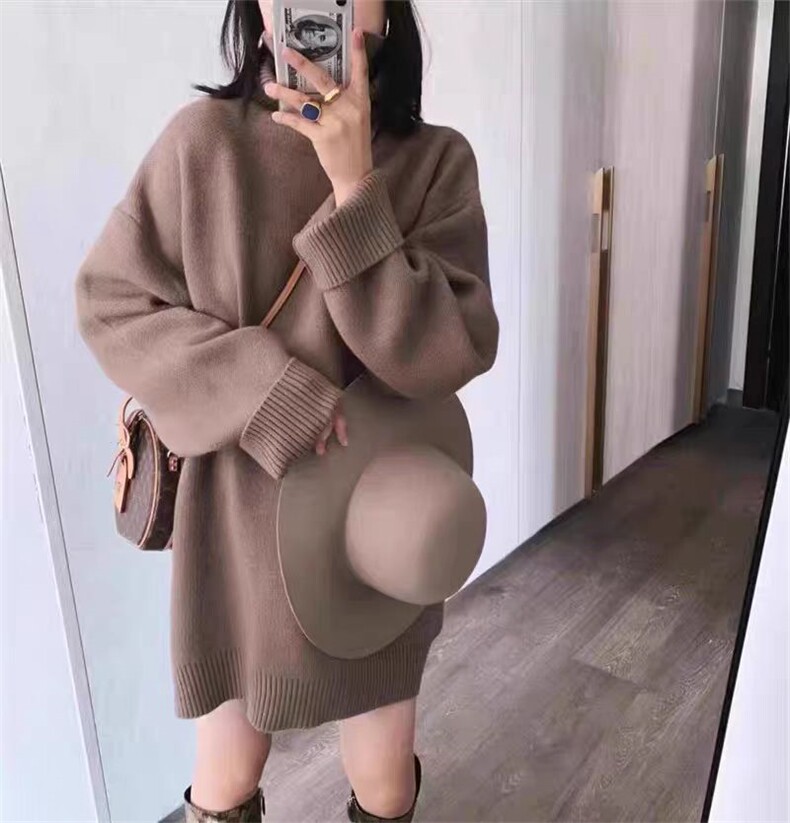 2025舒适百搭简约秋冬新款慵懒高领针织衫羊毛衫，女装羊毛衫，千御纺羊绒