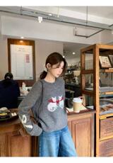 2025年秋季通勤单件提花蝴蝶结双猫，女装羊毛衫，百纯羊绒