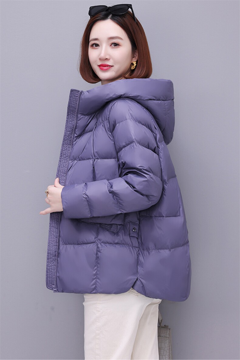 时尚保暖女士羽绒服大码宽松显瘦纯色外套冬季必备长袖棉衣,女装羽绒服,深妍伊美