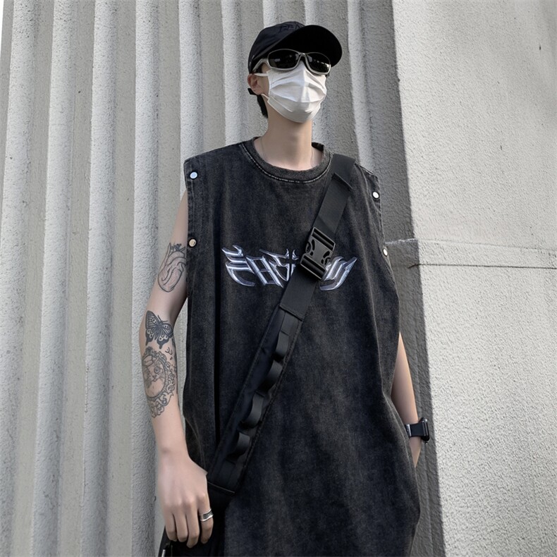 T121-P42美式水洗做旧可拆背心短袖两穿,男装T恤,星座1501-1