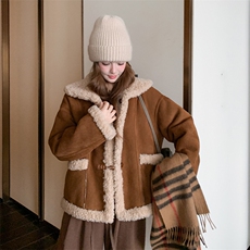2025年冬季冬麂皮绒毛外套加绒加厚冬新款皮毛一体两面穿，女装羊羔毛/颗粒绒，欣美人
