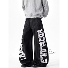 美式高街设计感解构弯刀牛仔裤男女宽松显瘦垂感阔腿裤WC665P50，男装牛仔裤，星座1112-1