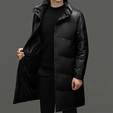 冬季新款海宁羽绒服男中长款绵羊皮鹅绒服男士大衣外套P1350，男装皮衣，电商B360