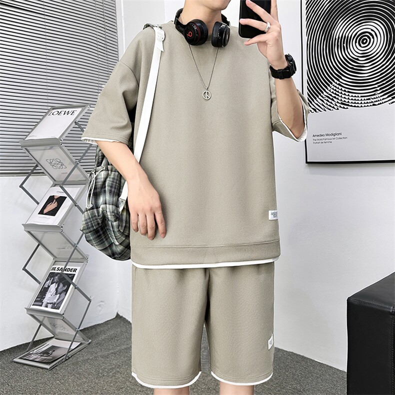 新款华夫格短袖套装,男装休闲套装,星座1106-2（原1111B）