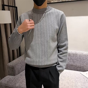 半高领毛衣男秋冬季条纹打底针织衫2024新男装上衣外套 M842图片