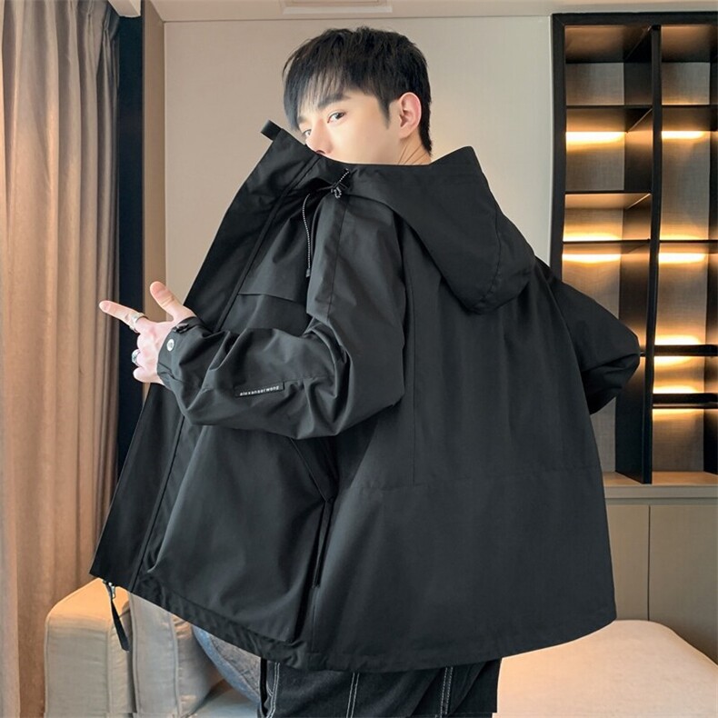 2025春款美式连帽服夹克男港风复古工装外套JK0136-P85图片