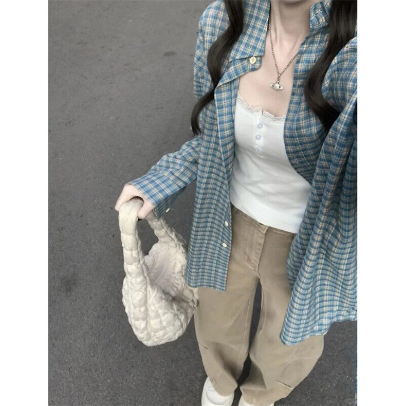 CSG063LL-特P35 cleanfit格子衬衫男设计感叠穿长袖衬衣图片
