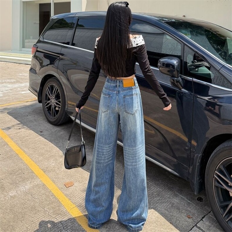秋冬新款美式复古拼接微喇叭牛仔裤女显瘦设计感腰带马蹄阔腿裤子,男装牛仔裤,星座1210-1