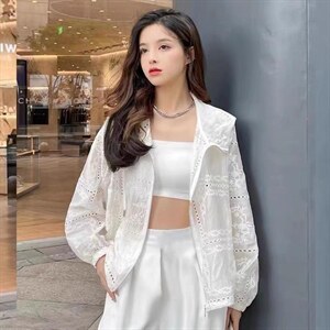 夏季新款韩版洋气连帽镂空防晒衣图片