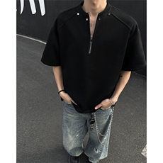 高街铆钉半拉链短袖T恤潮牌宽松情侣休闲百搭上衣男T网图dt50-p38，男装T恤，星座302B