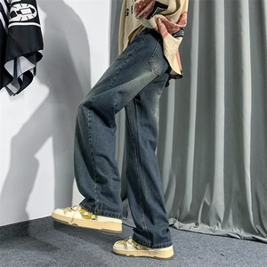 美式复古vibe高街裤子男小众设计感ins潮牌hiphop牛仔裤N1778-p40图片