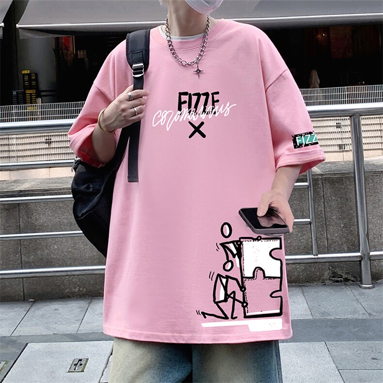 T812纯棉宽松短袖T恤男夏季新款卡通半袖港风chic潮牌男生体恤衫,男装T恤,星座304A
