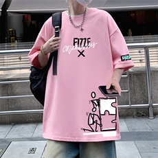 T812纯棉宽松短袖T恤男夏季新款卡通半袖港风chic潮牌男生体恤衫，男装T恤，星座304A