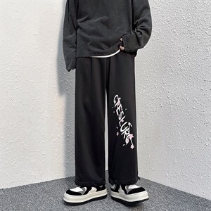 现货2025四季新款抽绳束脚运动印花男港风休闲裤D201-DM79-P45,男装休闲裤,电商D321-1