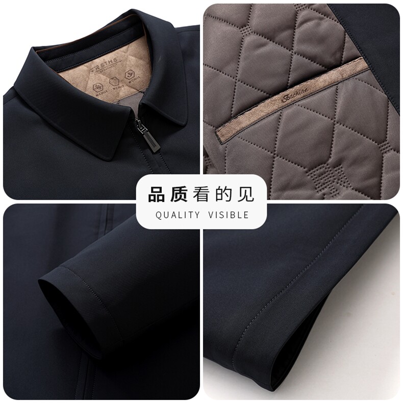 秋冬男加绒棉衣夹克衫翻领中老年装简约保暖休闲爸爸外套棉服男装,男装夹克,钱塘6003（原4033）