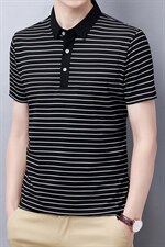 夏季新品休闲百搭宽松潮流翻领条纹上衣2023新款男士短袖运动服男，男装T恤，电商B212（原钱塘6029）