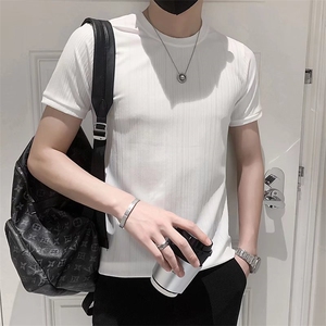 夏季男士t恤修身半袖潮流纯色圆领体恤帅气时尚休闲半截袖 T542图片