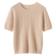 2025春秋新款羊绒衫女100纯羊绒圆领半袖针织打底衫薄款内搭上衣，女装羊绒衫，镁纯羊绒