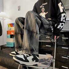 秋季ins高街裤子男潮牌韩版潮流情侣直筒宽松阔腿牛仔裤8085-p45，男装牛仔裤，星座1008-2