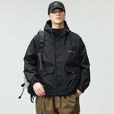 新款连帽工装休闲外套男宽松百搭潮流时尚夹克痞帅上衣61019-P105，男装夹克，电商D215