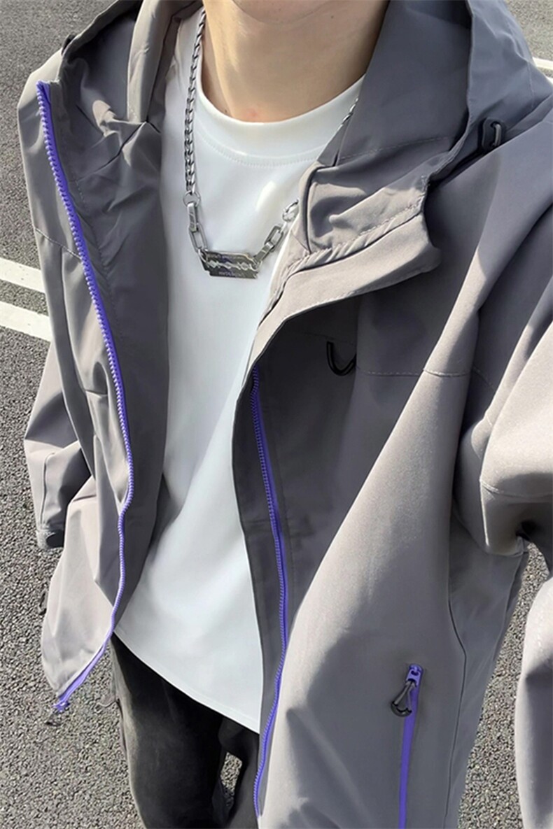 秋季新款连帽冲锋衣外套男宽松休闲百搭夹克上衣F7870-特价P45,男装夹克,电商A007