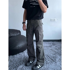 网图A04-特P55黑熊美式高街大口袋褶皱微喇工装裤男休闲裤，男装休闲裤，电商B369（原A024）