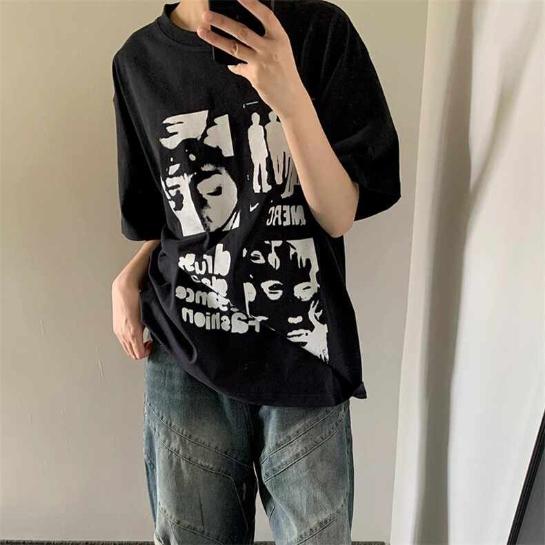 T554-P25美式复古人像卡通纯棉短袖潮风男女款上衣,男装T恤,星座617A-2