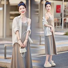 2024年夏季防晒衣+吊带裙两件套贼显瘦显腿长，女装套装/套裙，韩蜜菓