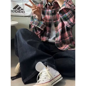休闲格子衬衫外套痞帅青少年男女款长袖衬衣ins潮流图片