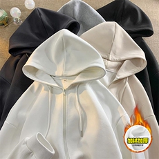 480G重磅加绒加厚硬挺boxy男女秋冬美式高街结构连帽卫衣开衫外套，女装短外套，电商A486-1