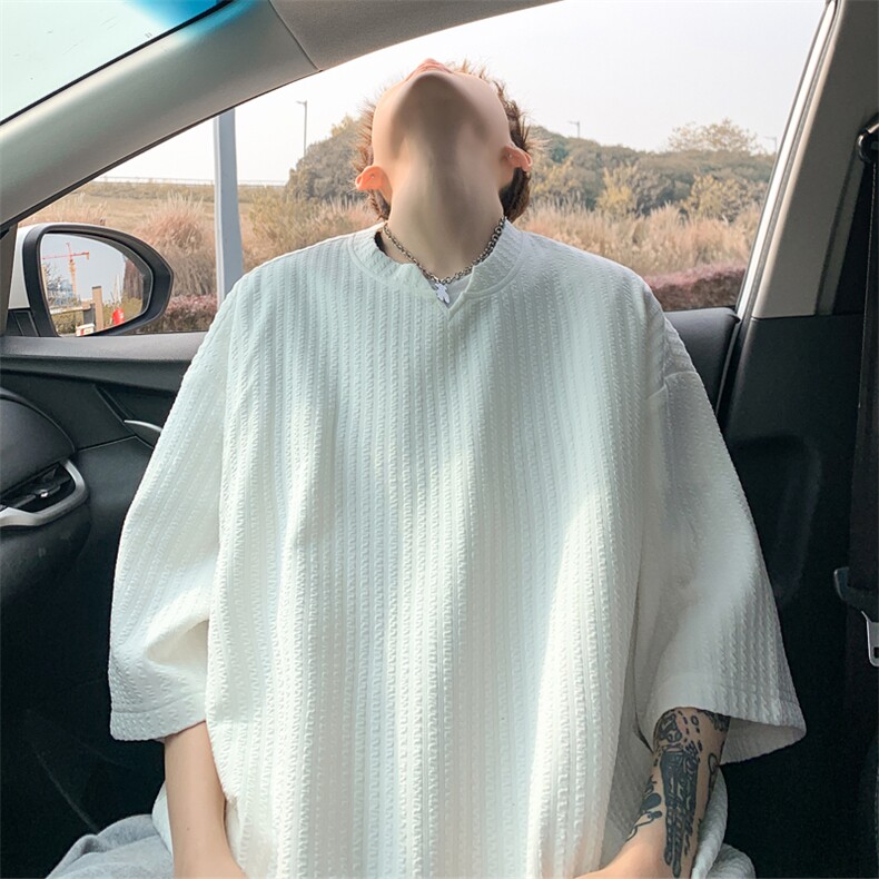 2025夏季新款港风外景大码V领短袖T恤M-5XHT25715-特P12，男装T恤，电商A022