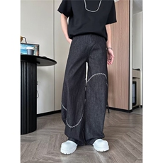 美式高街牛仔裤男潮牌复古计感宽松阔腿弯刀裤子NA102-P55，男装牛仔裤，星座208-5