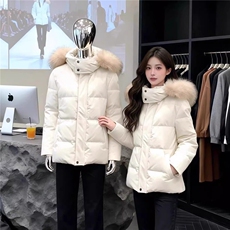 美式毛领连帽棉服女冬季加厚收腰显瘦学生棉袄外套8056-P110网图，男装棉衣，电商B245