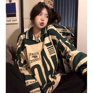 美式高街polo领卫衣女早秋新款小众复古长袖上衣外套 T673图片