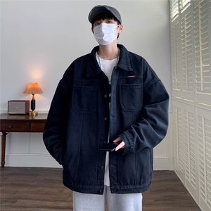 现货加绒牛仔棉衣外套男冬宽松情侣款复古加厚保暖翻领MY2225-P88图片