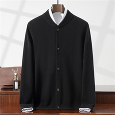 2025年秋冬100羊毛衫长袖双股加厚中式立领羊毛开衫通勤休闲，男装针织衫/毛衣，星纬羊绒