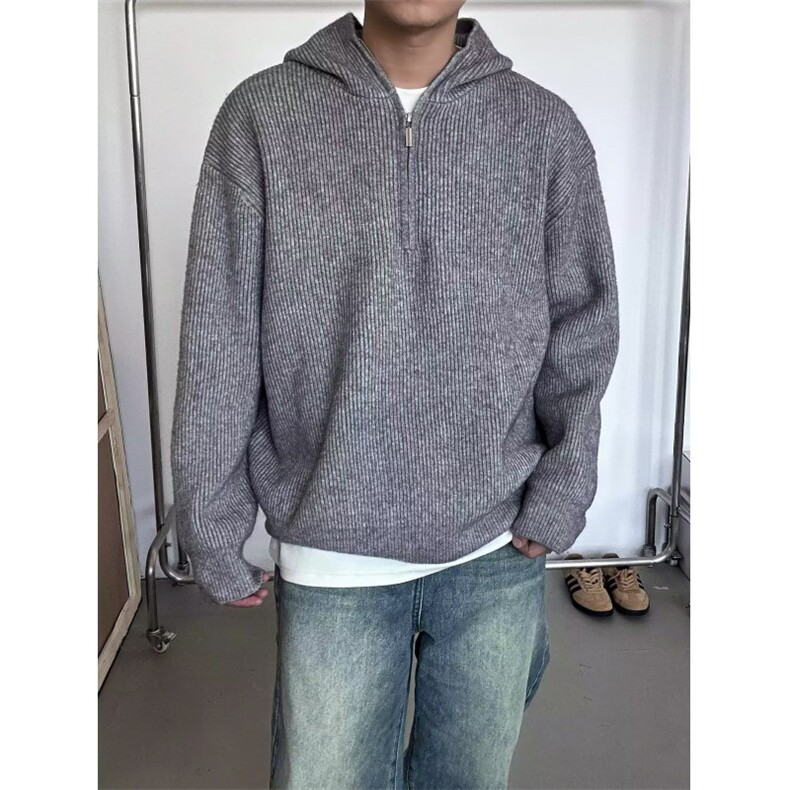 现货JY148-P52痞帅拉链套头毛衣韩版高级感重磅慵懒风网图,男装针织衫/毛衣,星座1501-3