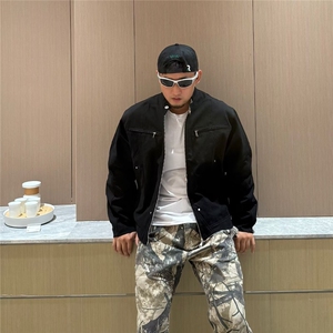 美式高街cleanfit短款古着牛仔外套男街头vibe哈灵顿工装夹克上衣图片