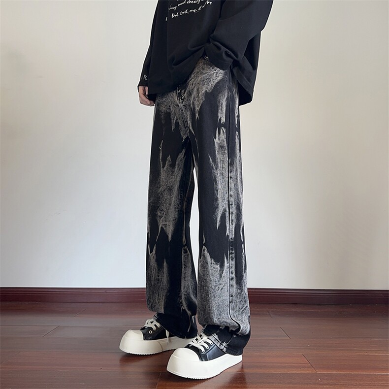 B221美式ins高街修身直筒个性扎染牛仔裤LK24392-特P45控78,男装牛仔裤,电商B221
