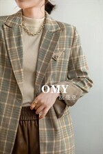 格子西装外套，女装西装，OMY 瓯蔓意