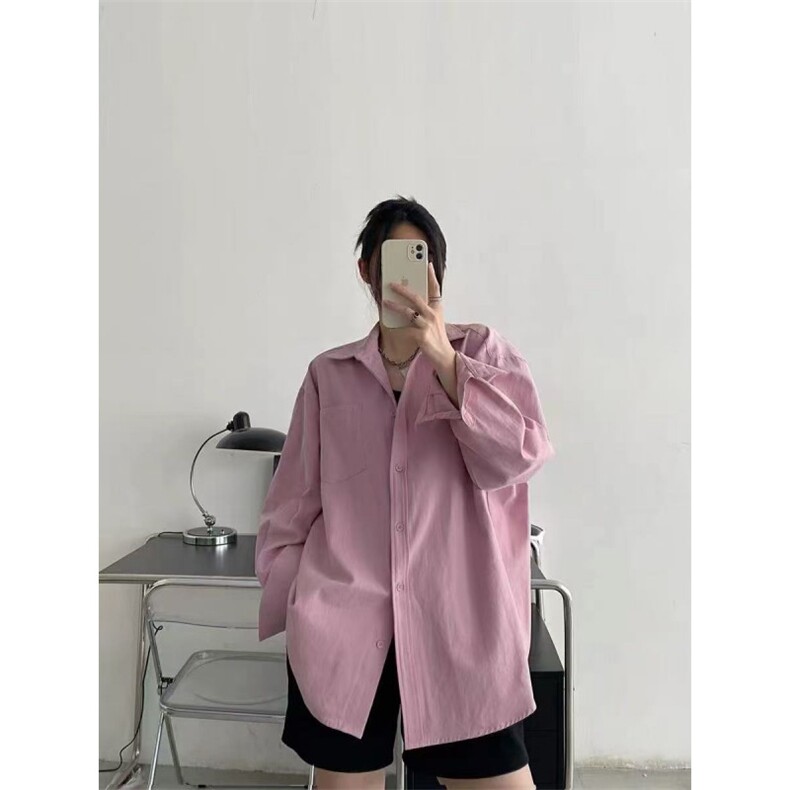 法式高级感粉色长袖衬衫外套女休闲宽松叠穿衬衣上衣513CS1933P39图片