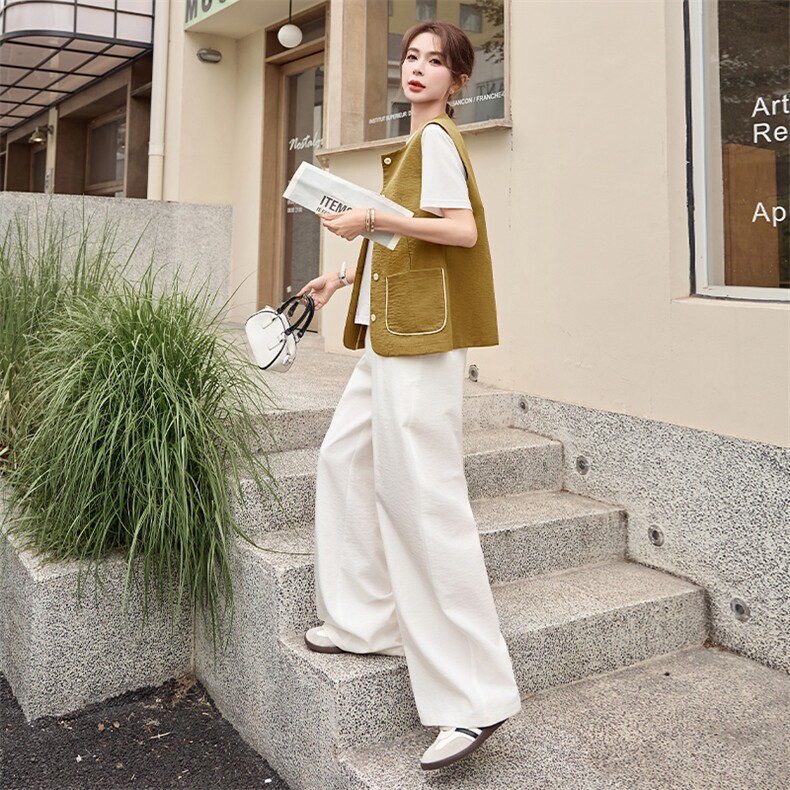 2025年夏季新款女装时尚气质马甲阔腿裤三件套，女装套装/套裙，浙宝二楼003号