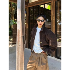 美式重磅鹿皮绒垫肩工装外套男女2025秋冬翻领飞行夹克男士潮时尚，男装夹克，星座601-1