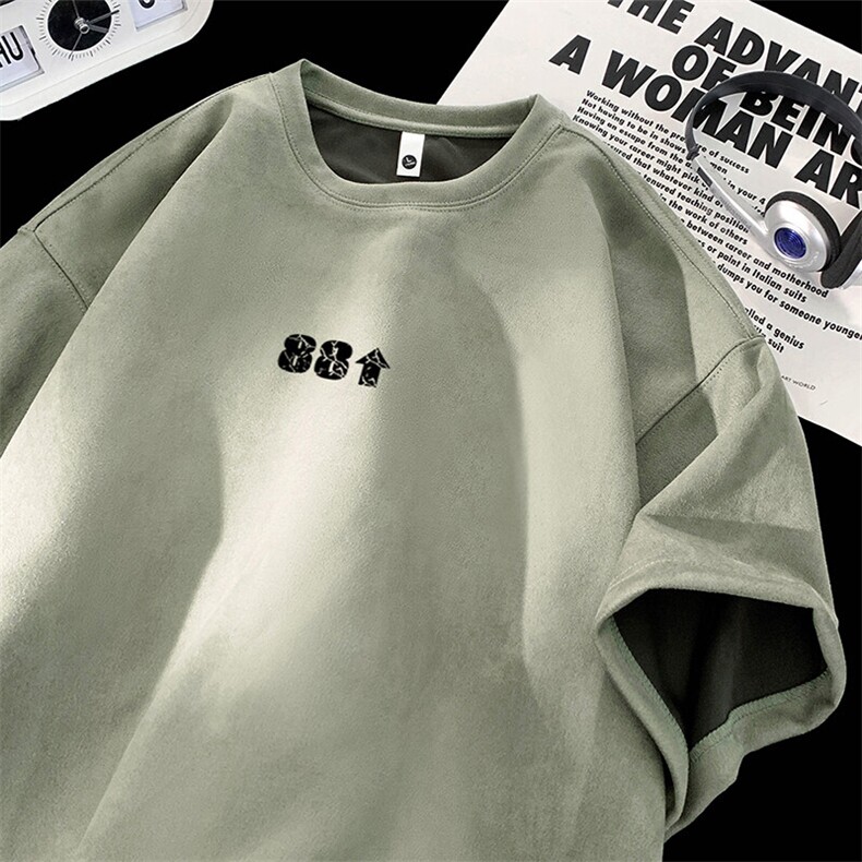 可设48小时发货支持抖音得物来样二开240克重磅美式麂皮绒短袖t恤，男装T恤，电商A486