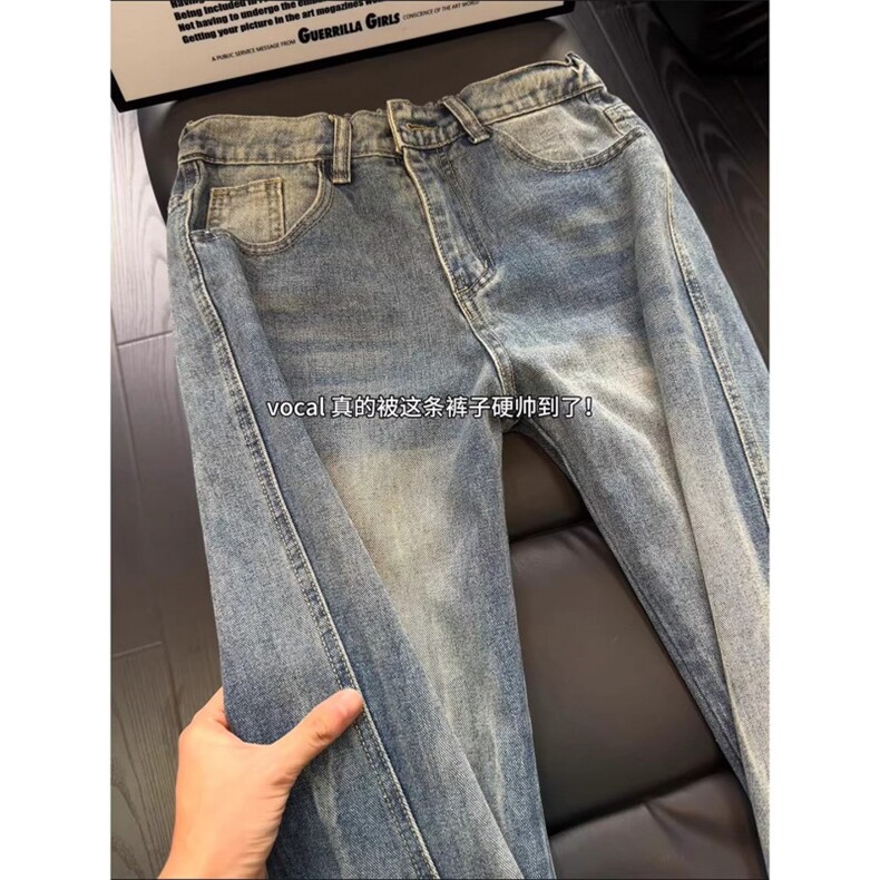 闪电纹水洗斜切牛仔裤男女美式重工裤子显瘦微喇裤S6075P43,男装牛仔裤,星座1112-1
