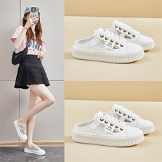 2024夏季新款半托小白鞋女镂空透气学生板鞋休闲鞋，女鞋拖鞋，星座1407-3
