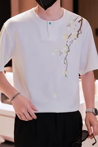 小伙纯色重工T恤男休闲宽松风刺绣衬衣轻熟风A236-82572-P55图片