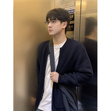 双口袋原版秋冬针织开衫外套男圆领毛衣宽松休闲慵懒风LF96P65特，男装针织衫/毛衣，电商D256