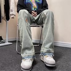 水洗牛仔裤男夏季宽松大码美式复古hiphop裤子高街潮牌潮流直筒裤，男装牛仔裤，星座1013