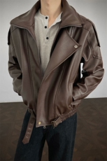 荔枝纹双层领廓形大码M-5XL机车面层PU皮衣JK78095特P118控，男装皮衣，星座227-7